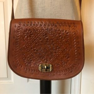 Vintage Tooled Leather Crossbody Bag